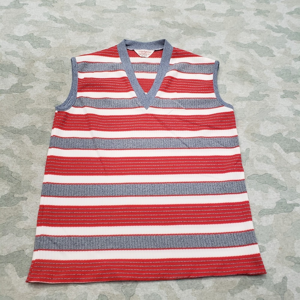 Vintage Unbranded Tank Top Womens Large Red V-Neck Sleeveless 50s